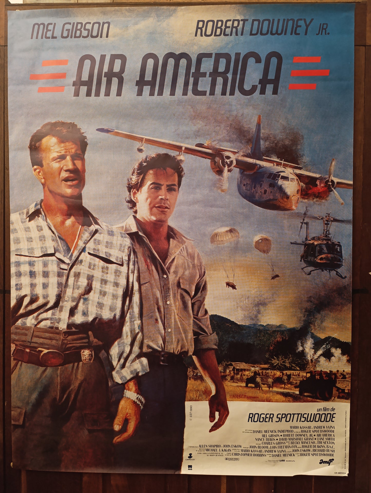 Affiche cinéma originale – Air America (1990) – Grand format 120x160 cm – Mel Gibson / Robert Downey Jr – Très bel état