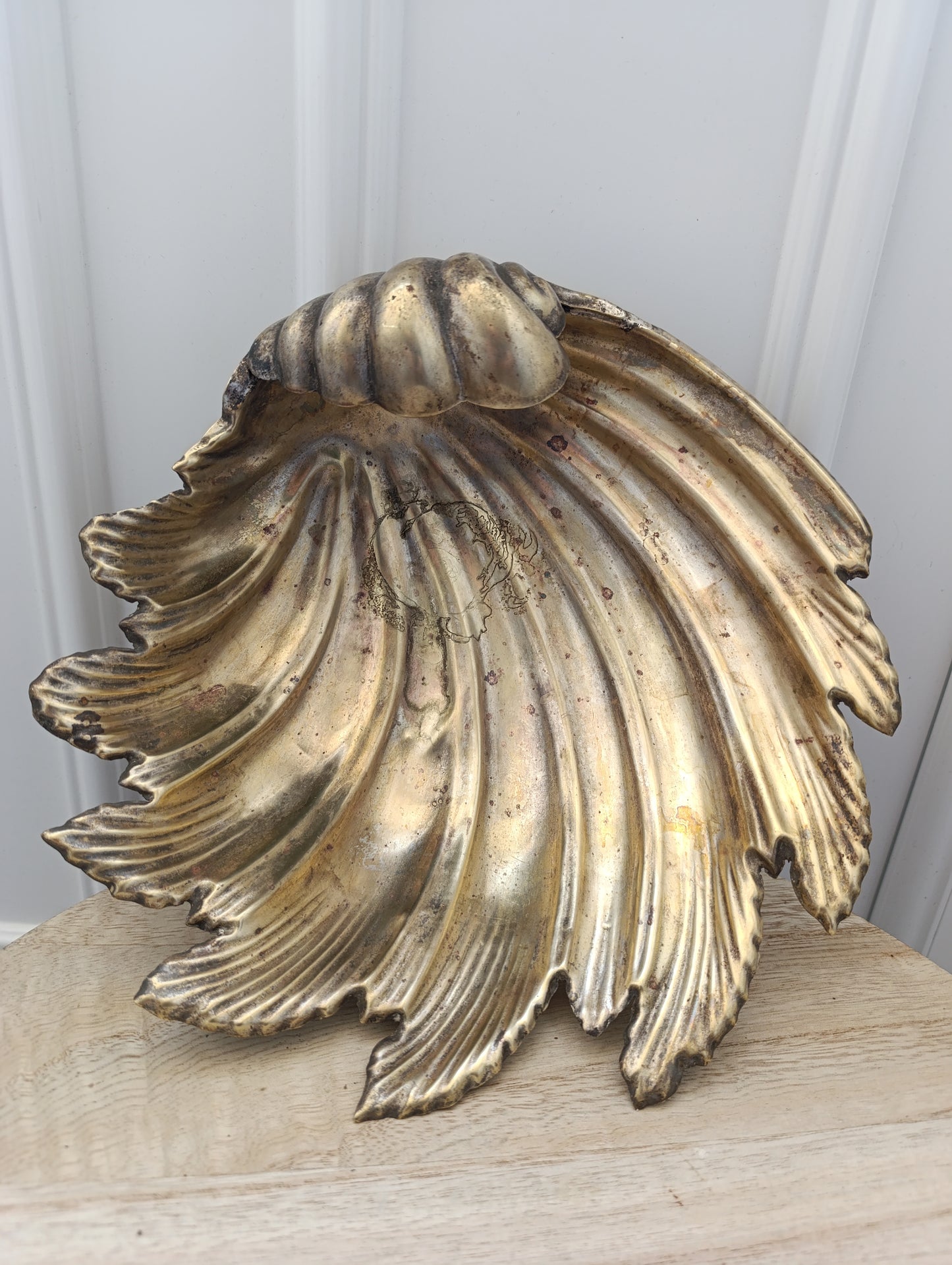 🐚 Coupe coquillage ancienne en métal argenté doré - Style baroque