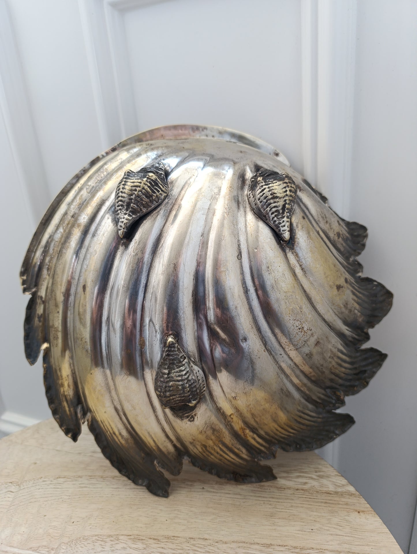 🐚 Coupe coquillage ancienne en métal argenté doré - Style baroque