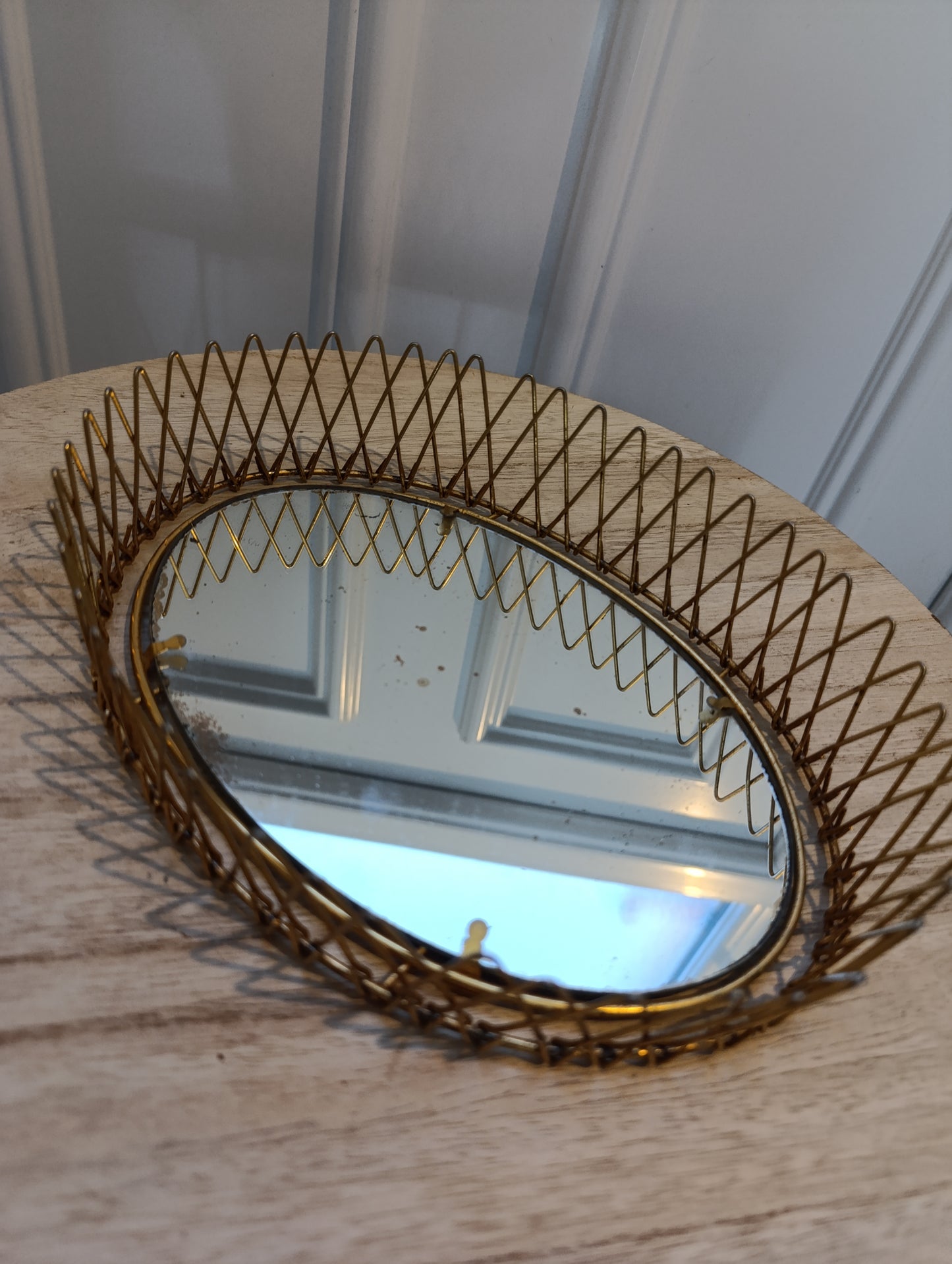 Plateau miroir vintage ovale doré – laiton ajouré