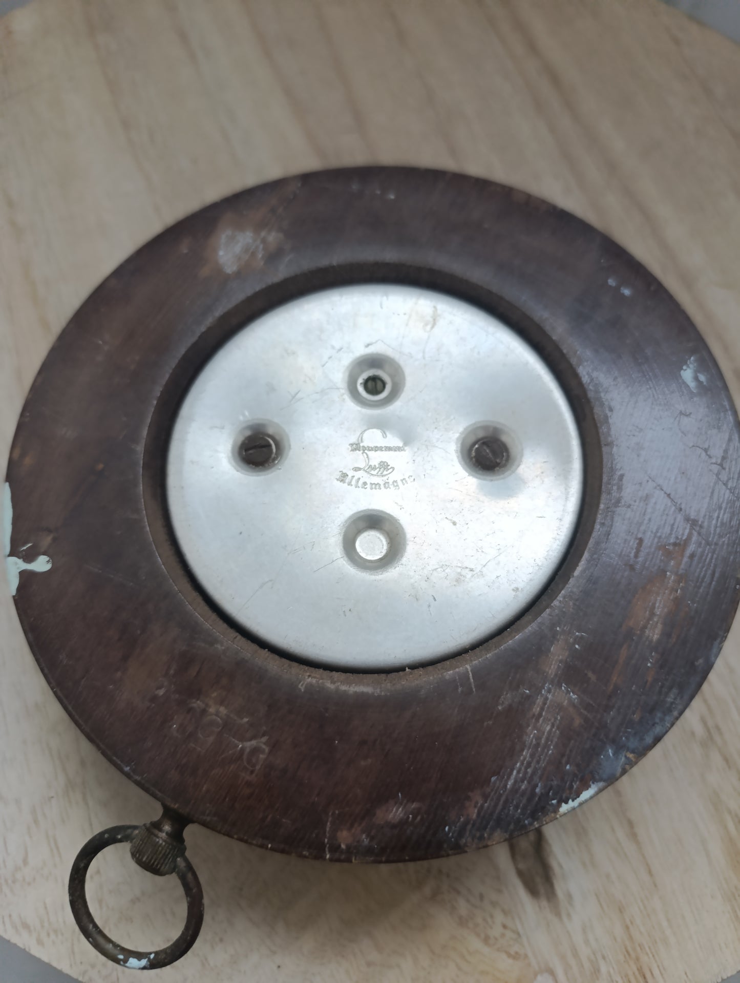 Baromètre ancien mural en bois et laiton – Made in Germany – 16 cm