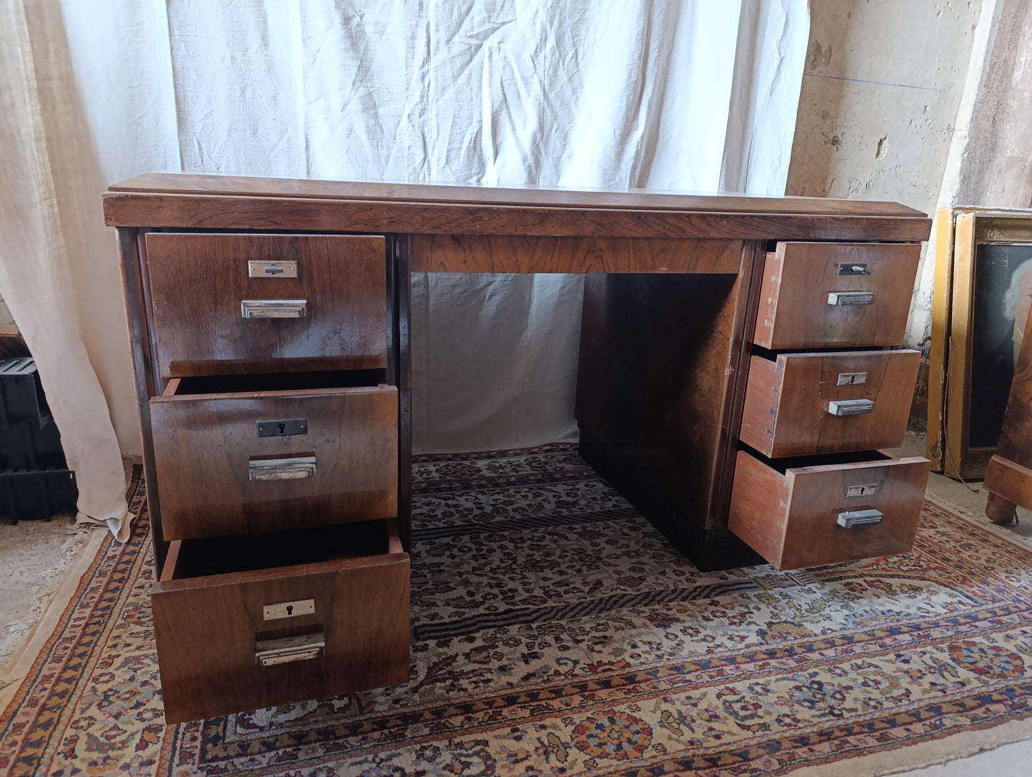 Ensemble Art Déco en palissandre – bureau, bibliothèque & fauteuil (1930)