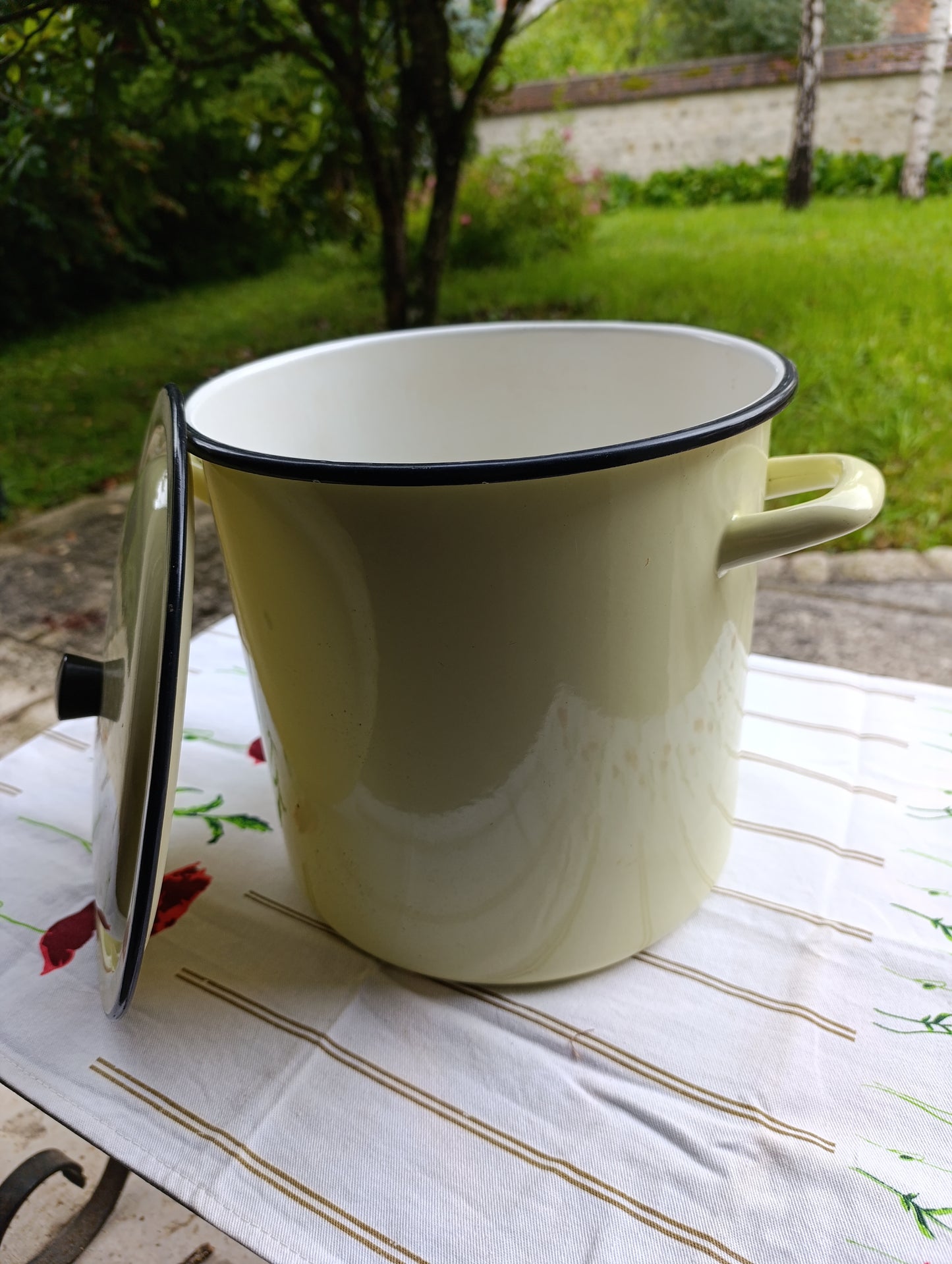 Marmite/Faitout vintage émaillé vert amande Ø26 cm avec couvercle
