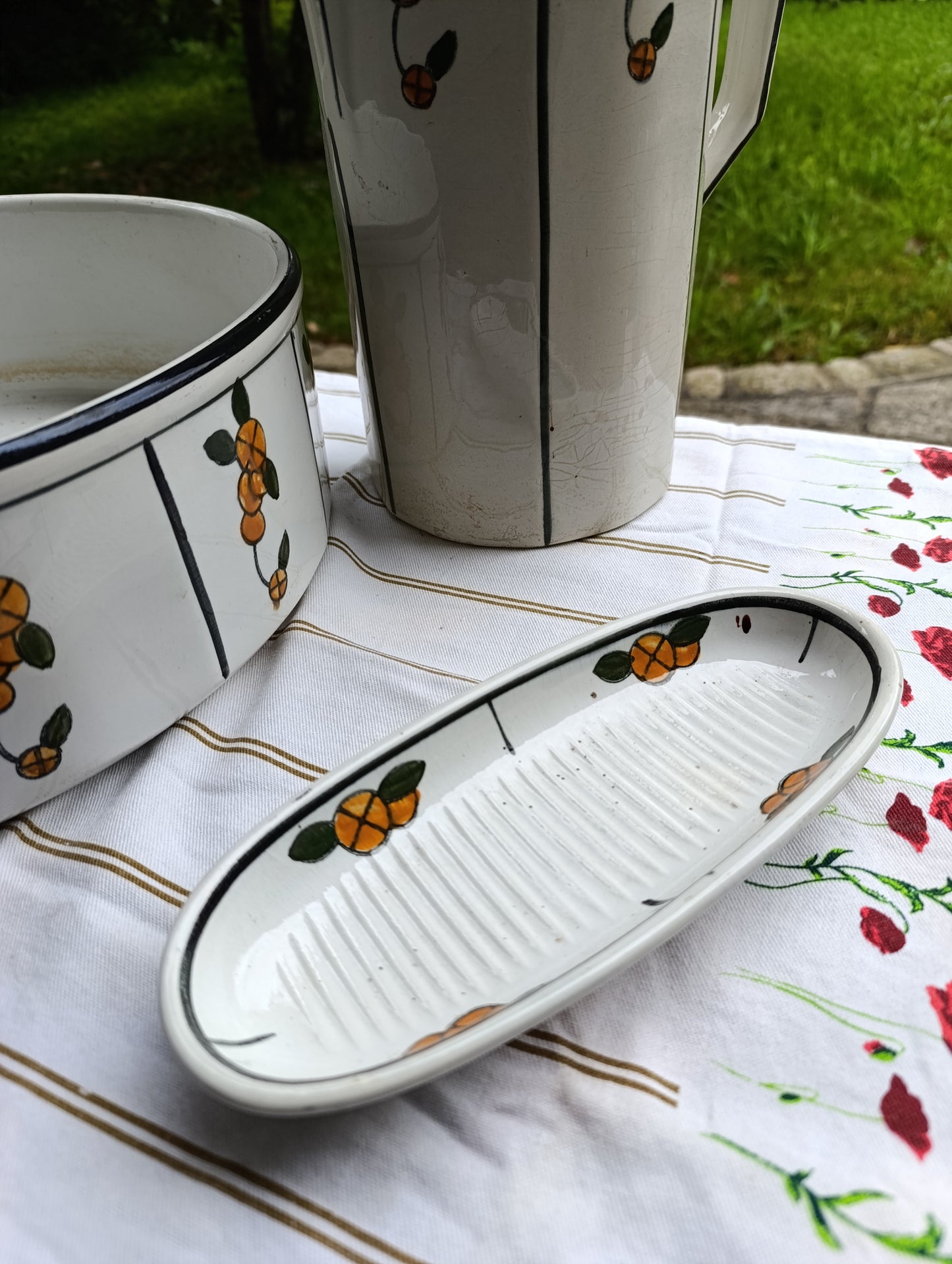 Set de toilette Moulin des Loups Orchies – broc, cuvette & porte-savon, décor fleuri