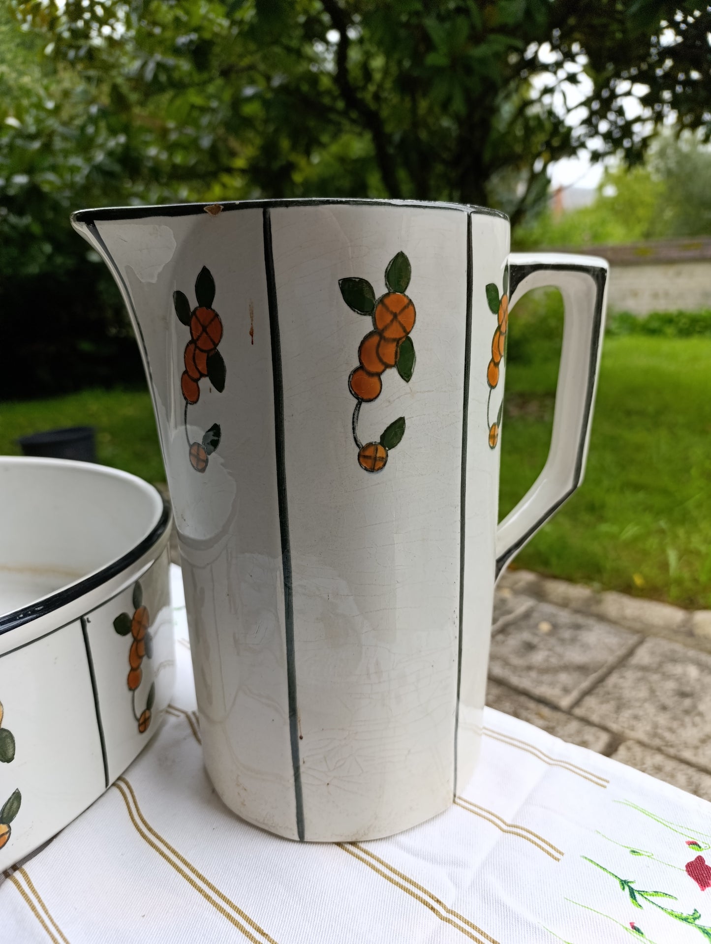 Set de toilette Moulin des Loups Orchies – broc, cuvette & porte-savon, décor fleuri