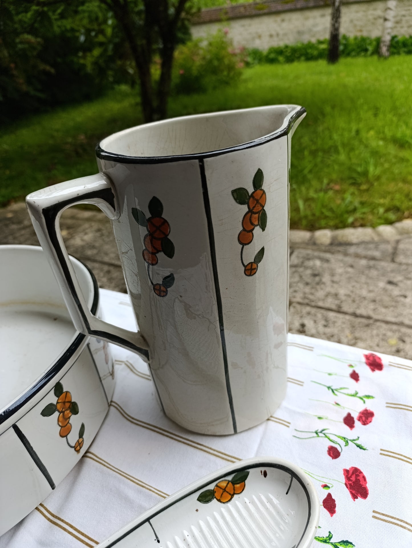 Set de toilette Moulin des Loups Orchies – broc, cuvette & porte-savon, décor fleuri