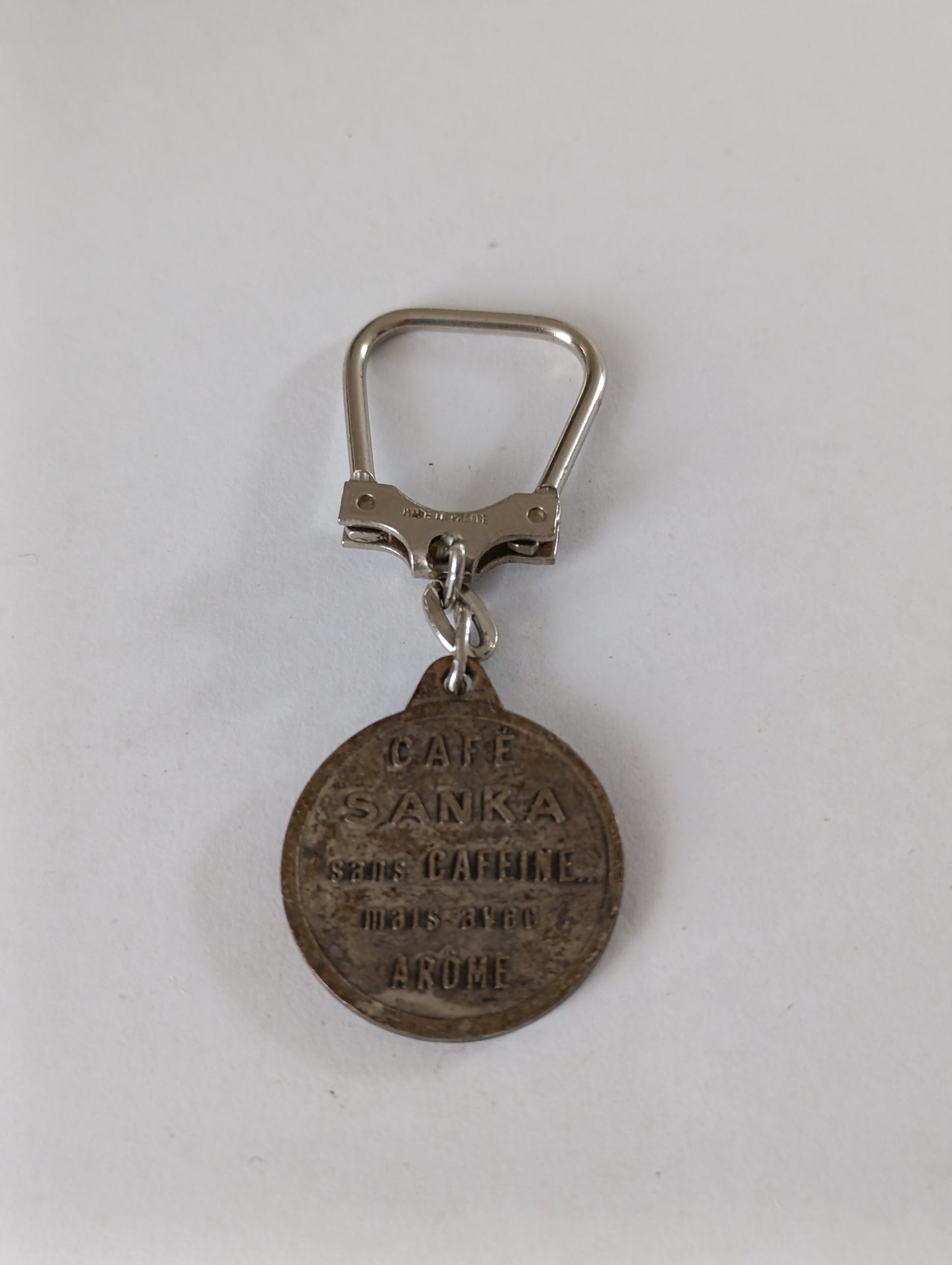 Porte-clés publicitaire ancien Café Sanka sans caféine