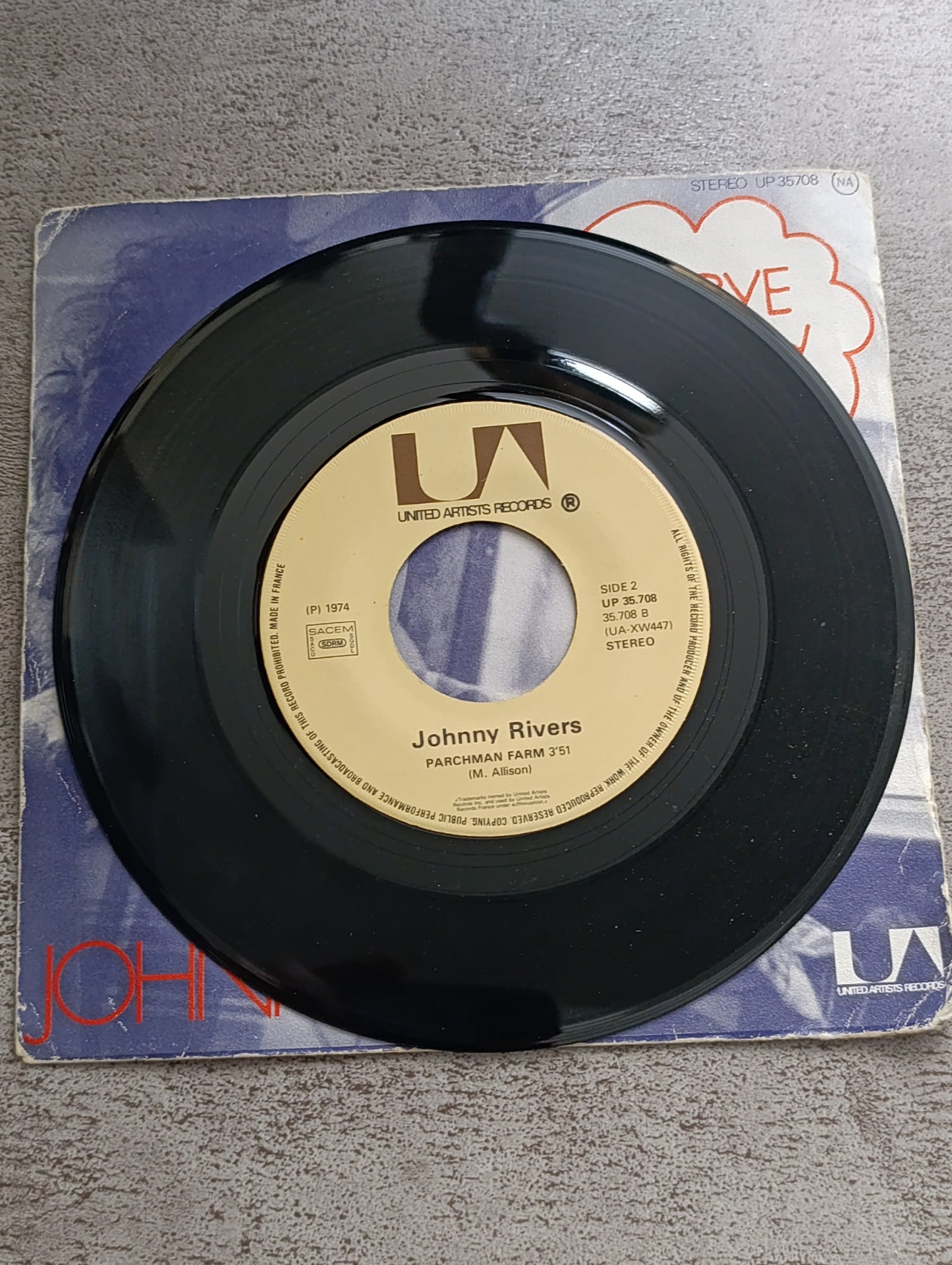 Vinyle 45T Johnny Rivers – Bye Bye Johnny (édition United Artists)