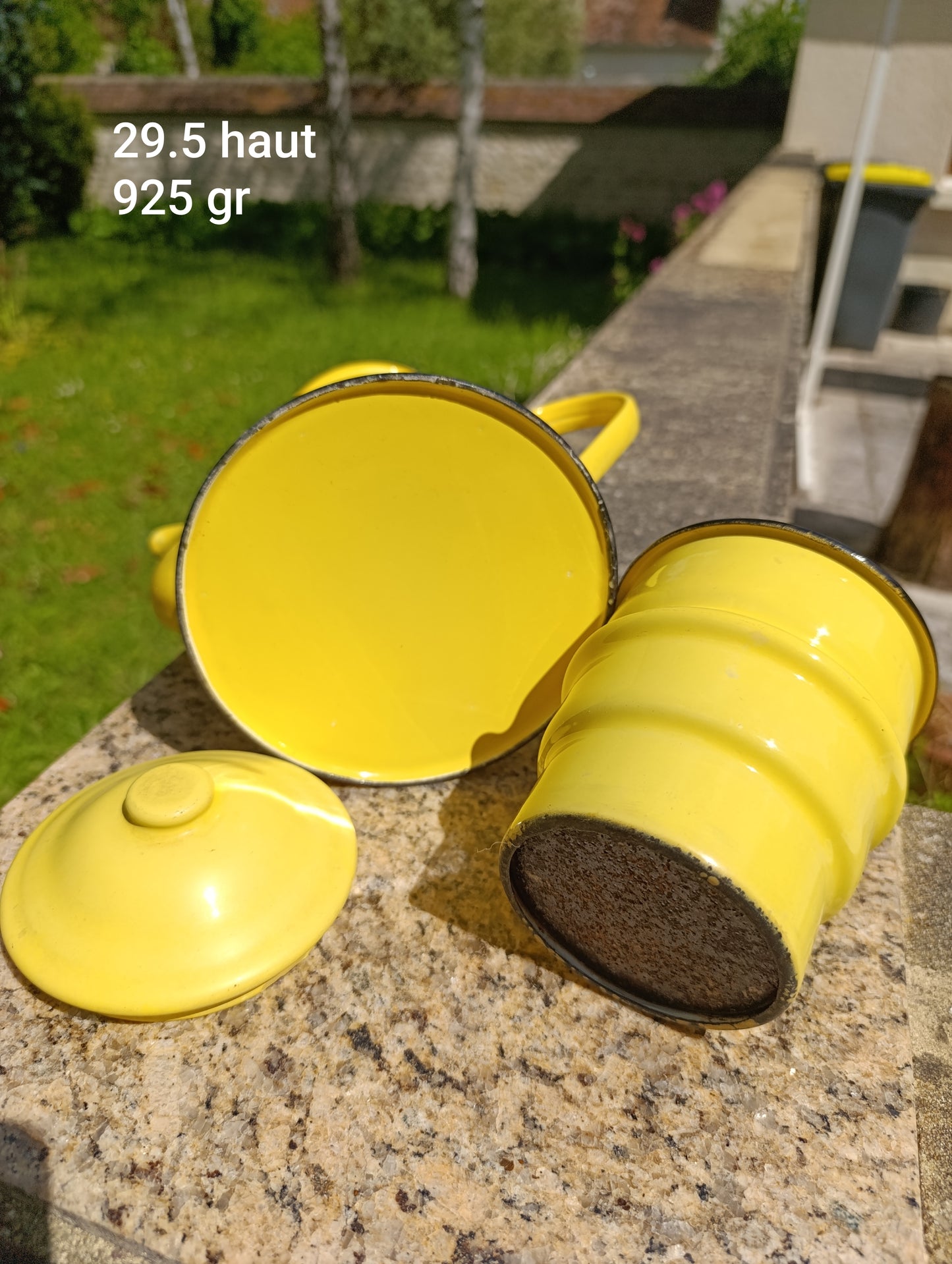 Ancienne cafetière émaillée jaune – cafetière filtre vintage en métal émaillé