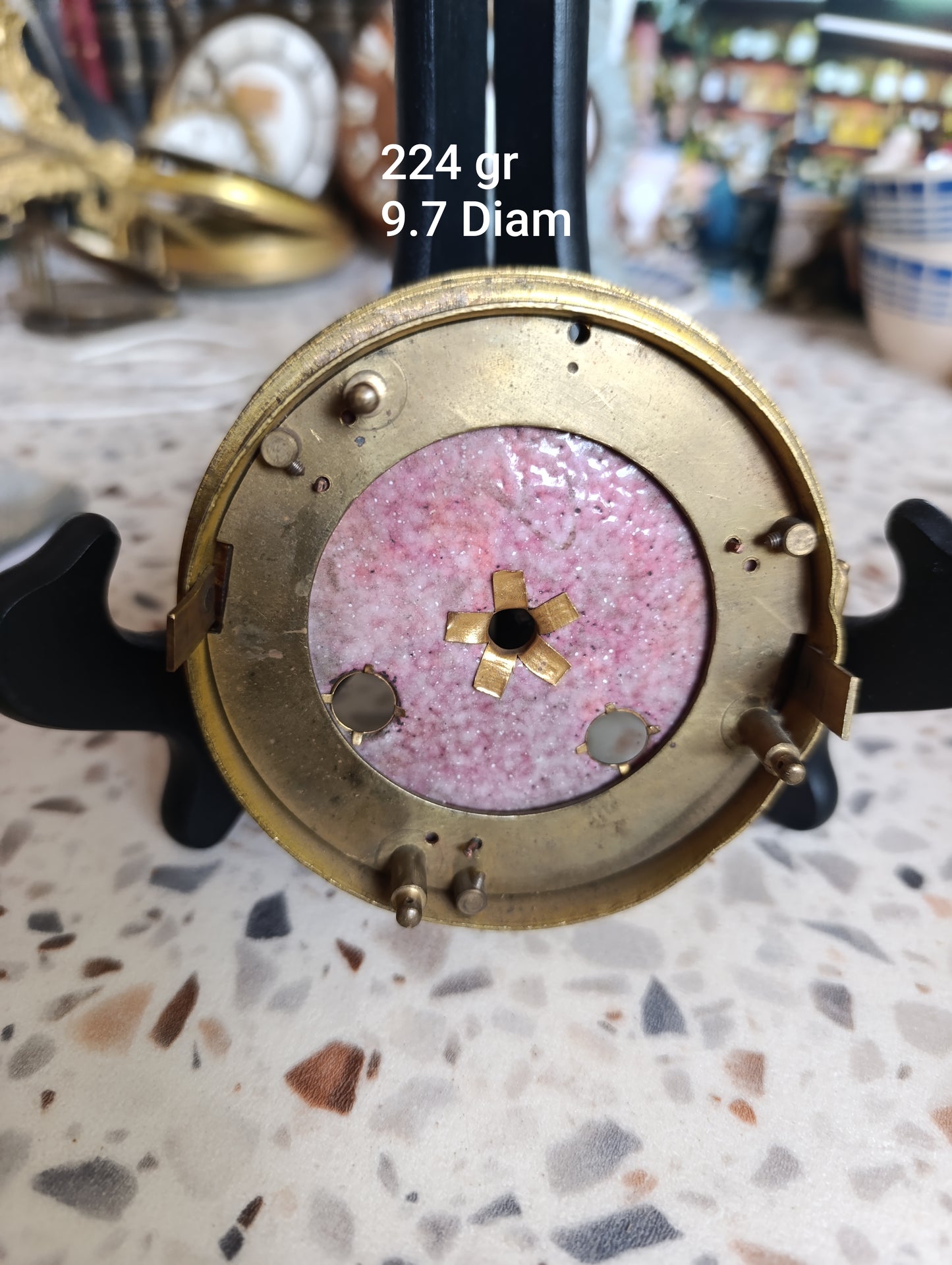 Cadran ancien émaillé de pendule avec vitre et entourage laiton