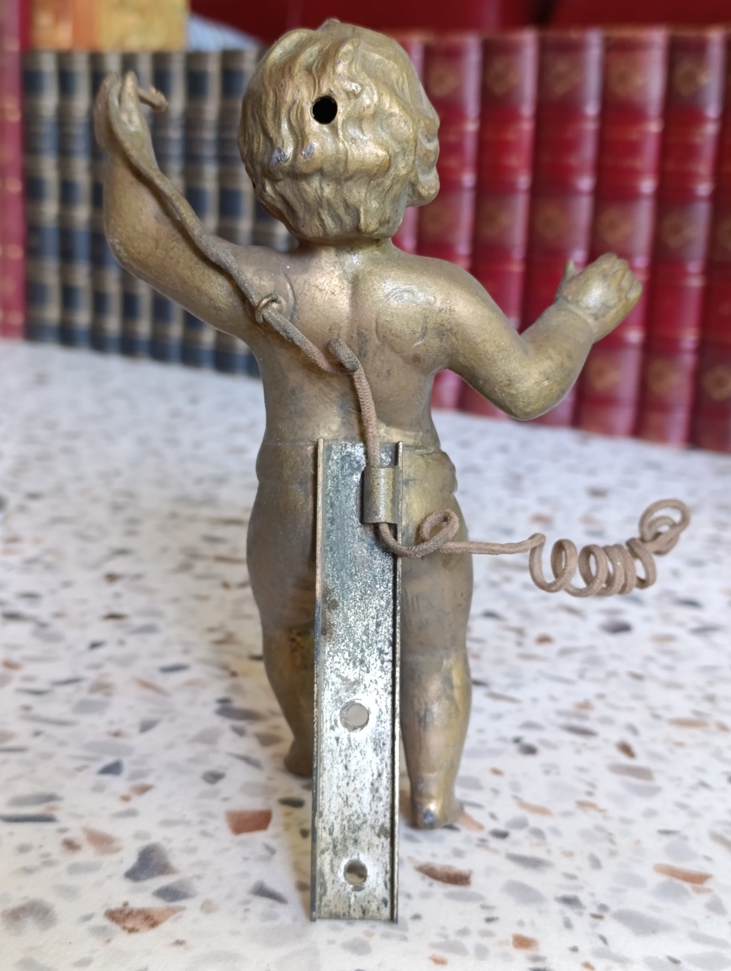 Statuette Ancienne Putto Ange en Régule Doré pour Pendule XIXe Siècle