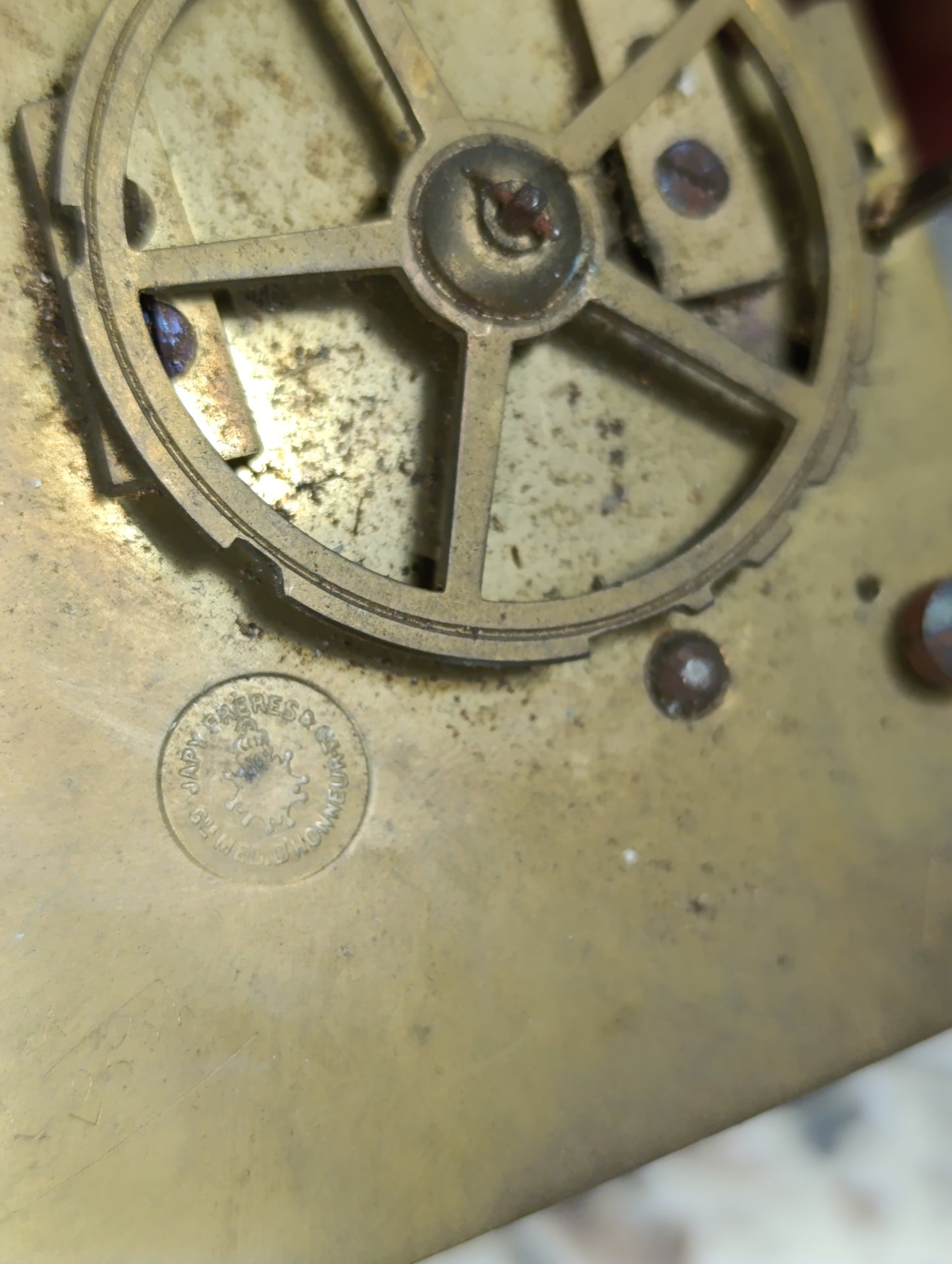 Mouvement d'horloge ancien Japy Frères à sonnerie 2 trains en laiton – Mécanisme de pendule – Hauteur 10,3 cm