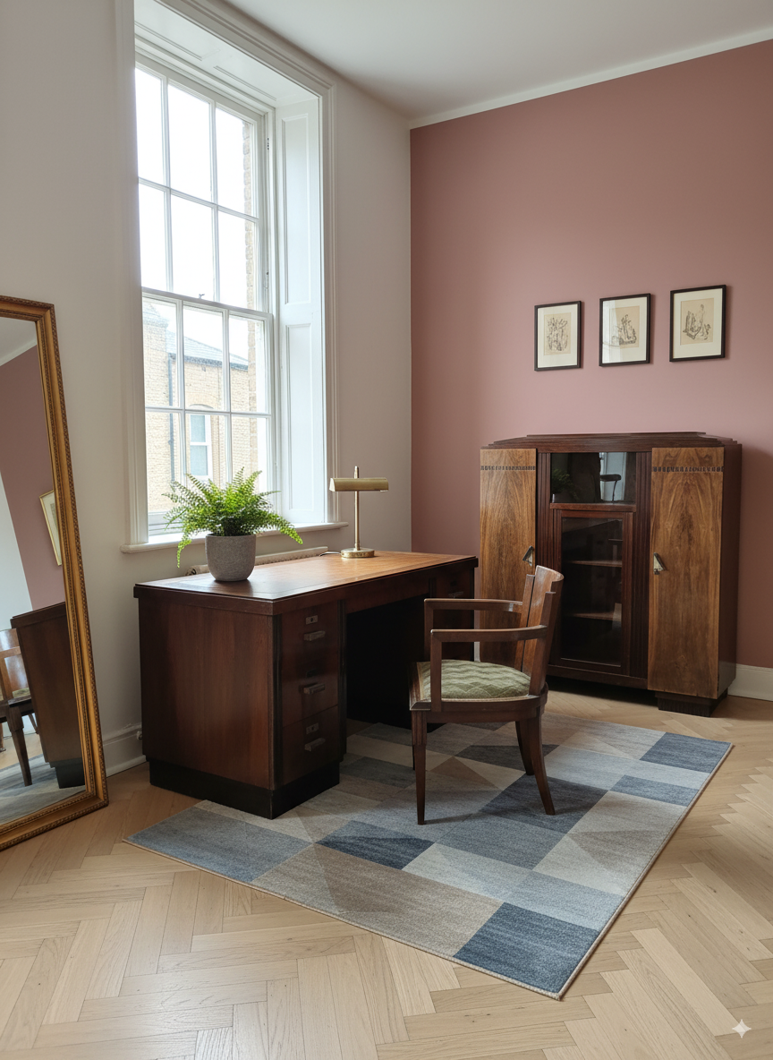 Ensemble Art Déco en palissandre – bureau, bibliothèque & fauteuil (1930)