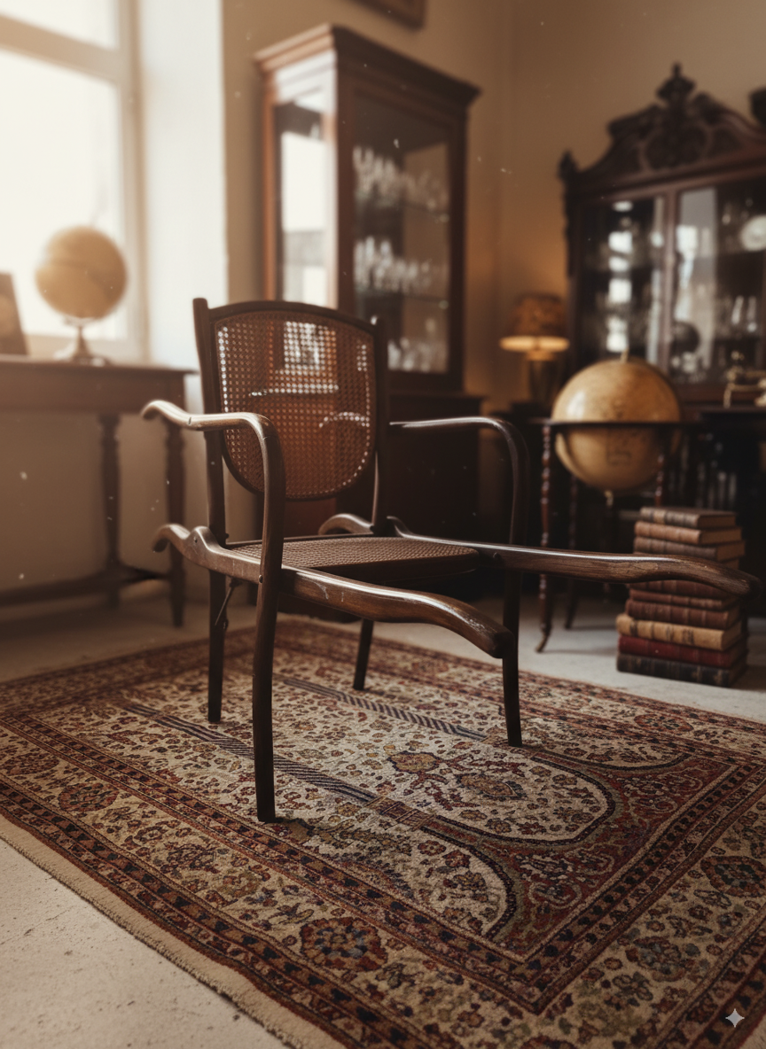 Chaise porteuse ancienne Eug. Vincent en bois courbé et cannage XIXe