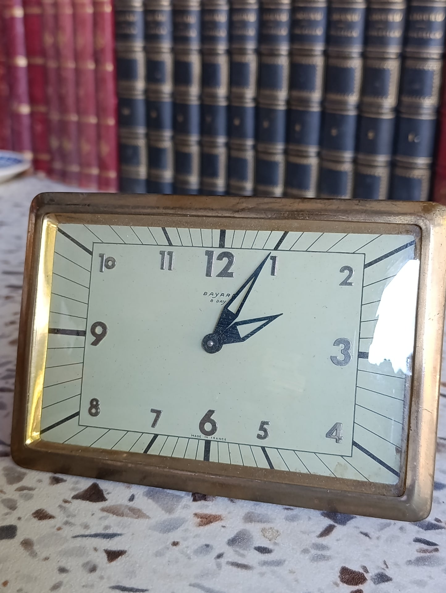 Réveil ancien Bayard 8 jours Art Déco Made in France – façade complète avec mécanisme