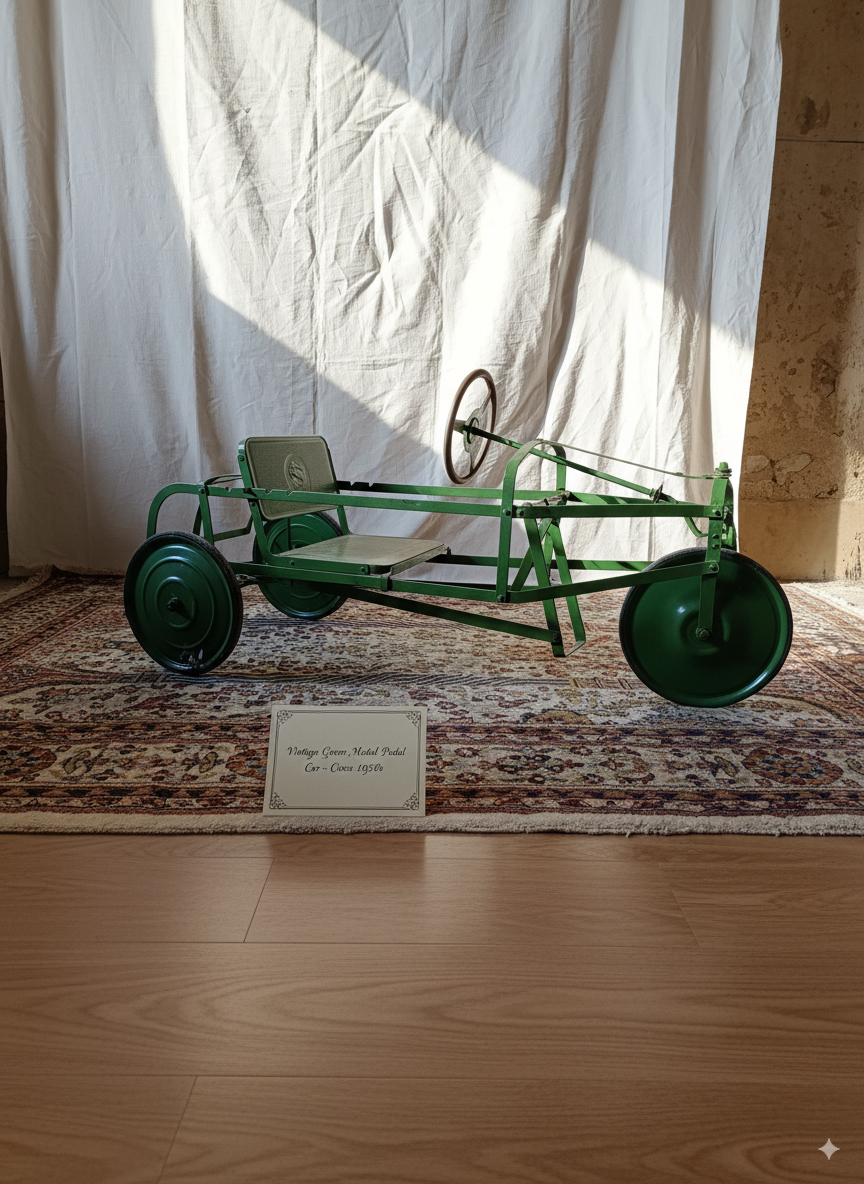 Voiture à pédales ancienne SIP – jouet métal vert années 50