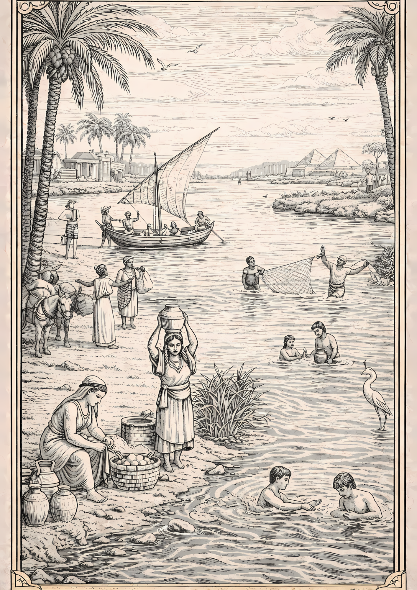 Coloriage – Égypte antique (e-book à télécharger) Scènes et paysages vers -1300 av. J.-C.