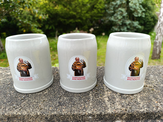 Lot de 3 chopes à bière FRANZISKANER Brau-München en grès – 0,31 L – chopes allemandes traditionnelles