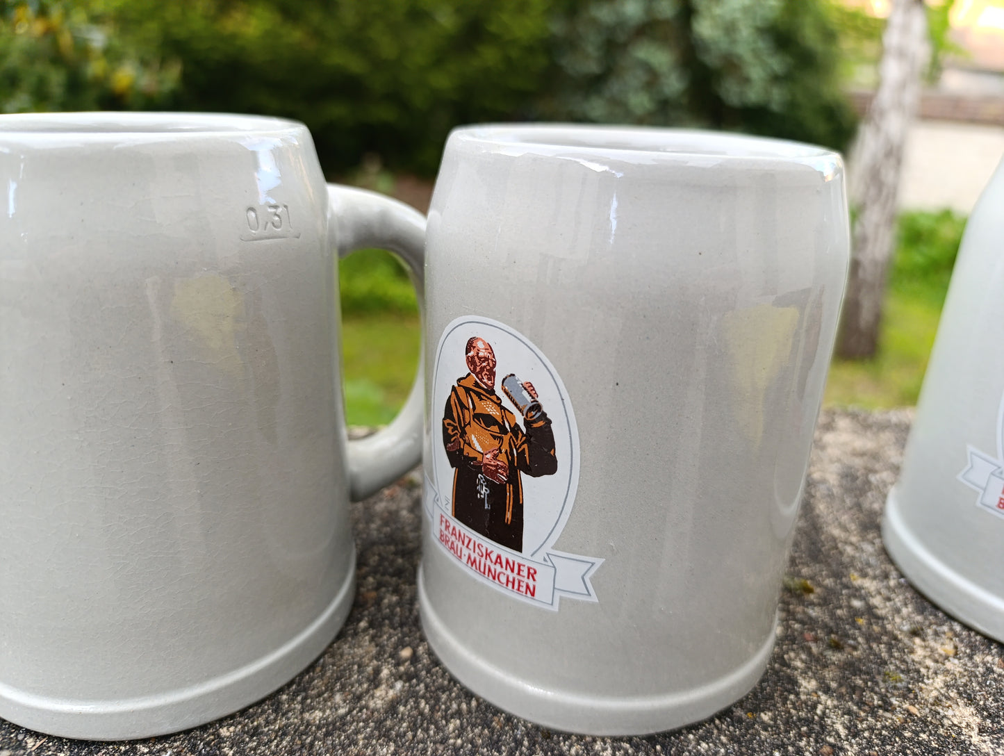 Lot de 3 chopes à bière FRANZISKANER Brau-München en grès – 0,31 L – chopes allemandes traditionnelles