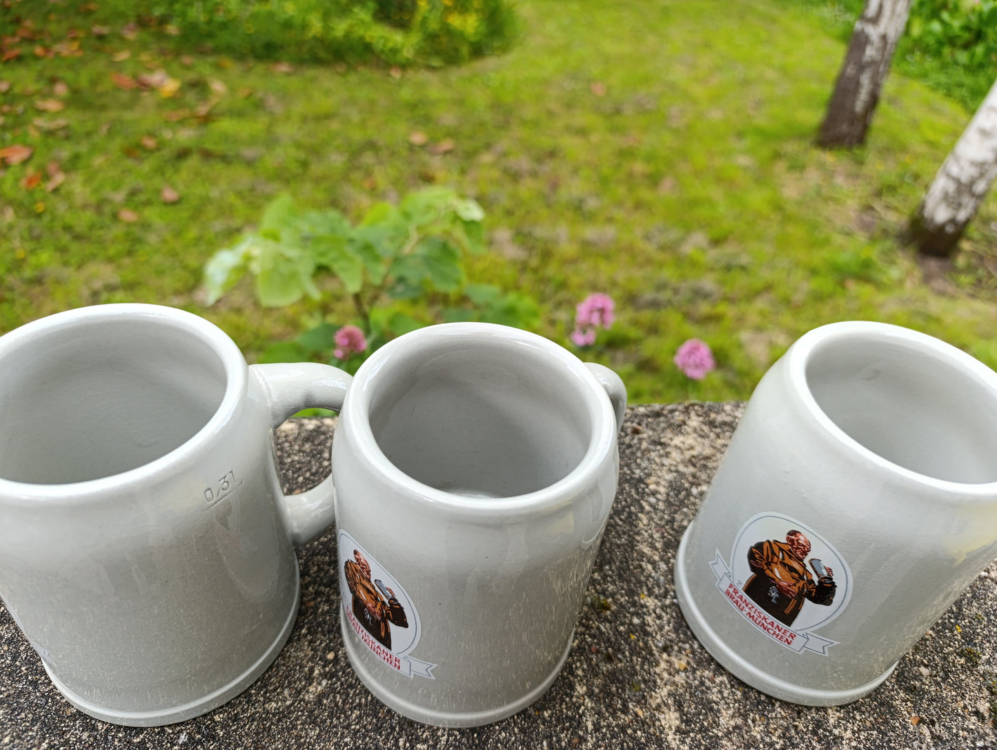 Lot de 3 chopes à bière FRANZISKANER Brau-München en grès – 0,31 L – chopes allemandes traditionnelles