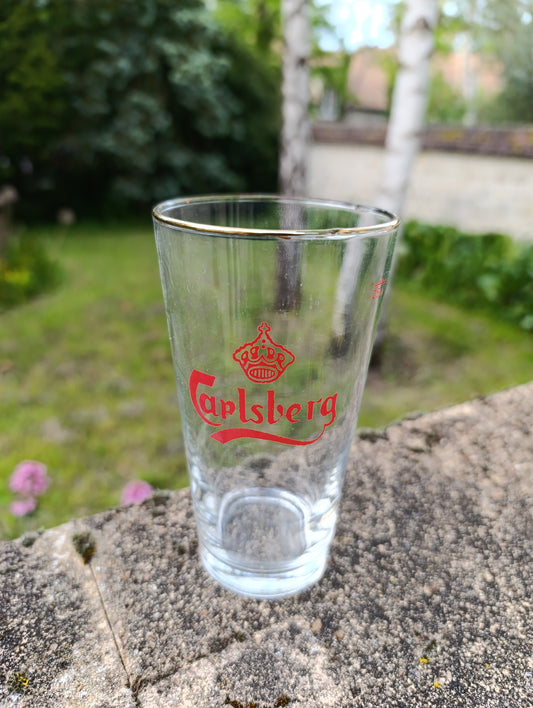 Lot de 6 verres à bière Carlsberg 25 cl – dorure ancienne – verre publicitaire vintage