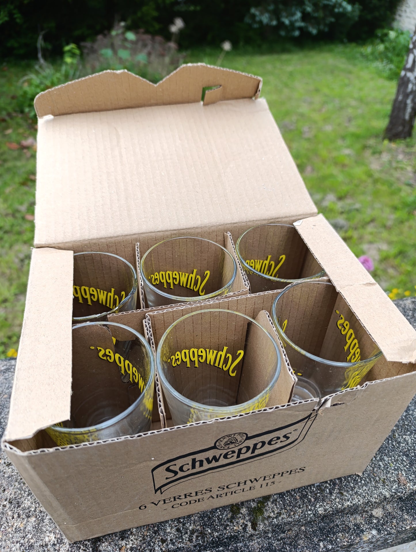 Verres Schweppes vintage – lot de 6 avec carton d’origine