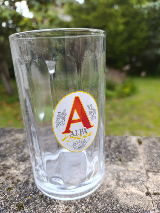 Lot de 6 chopes à bière ALFA Beer – verre publicitaire vintage neuf en carton