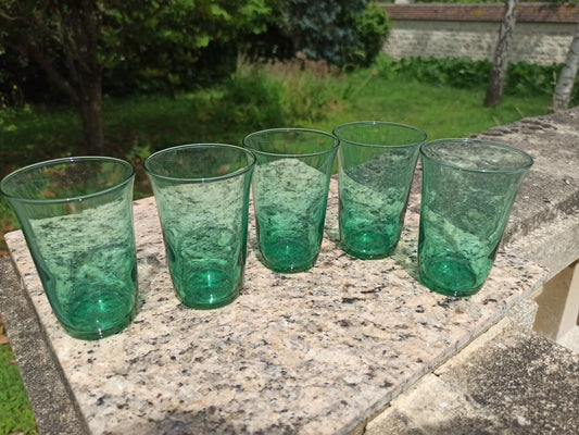 Lot de 5 verres verts anciens – Verres à huile ou Lesieur – Collection ou usage déco