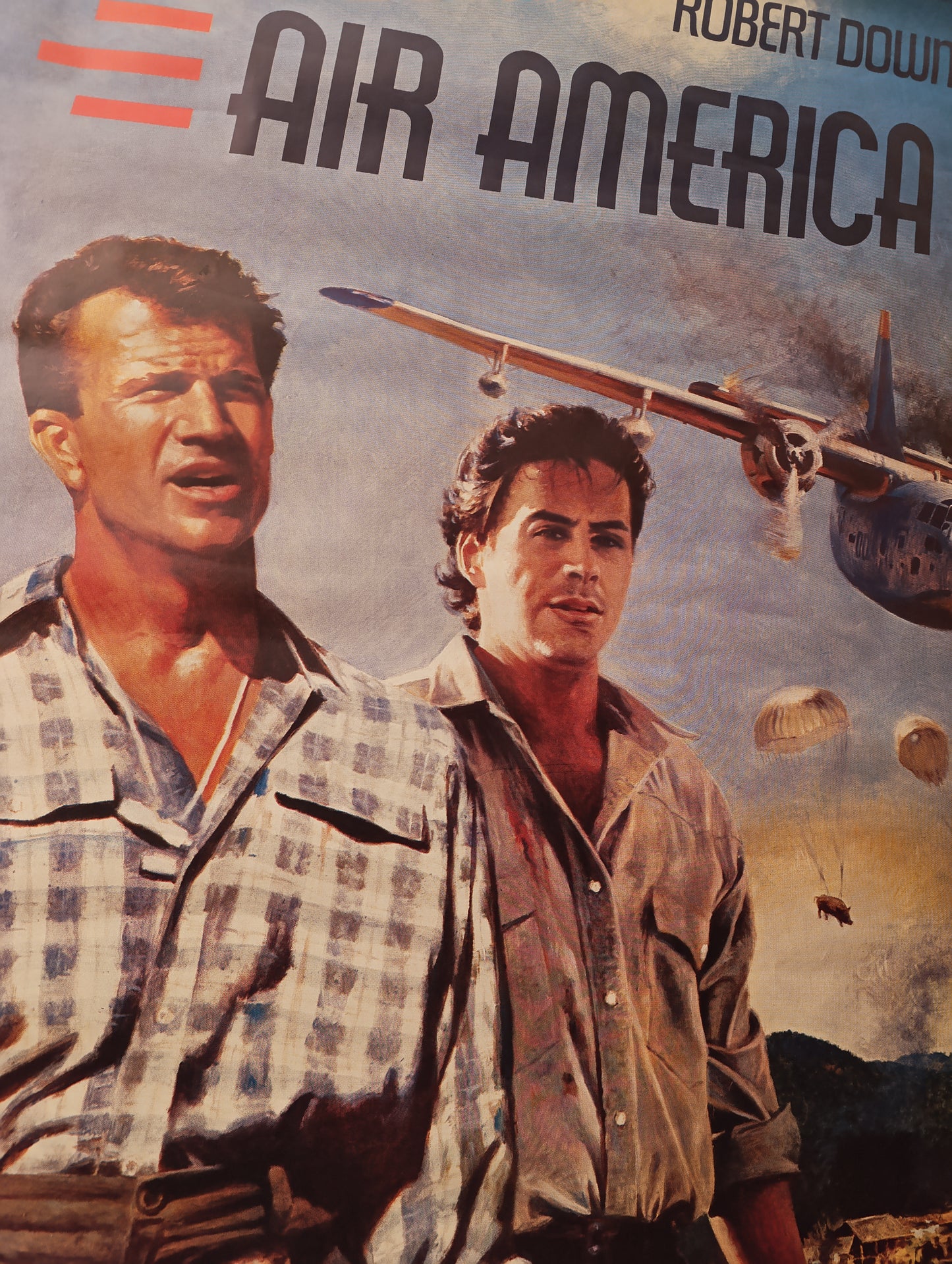 Affiche cinéma originale – Air America (1990) – Grand format 120x160 cm – Mel Gibson / Robert Downey Jr – Très bel état
