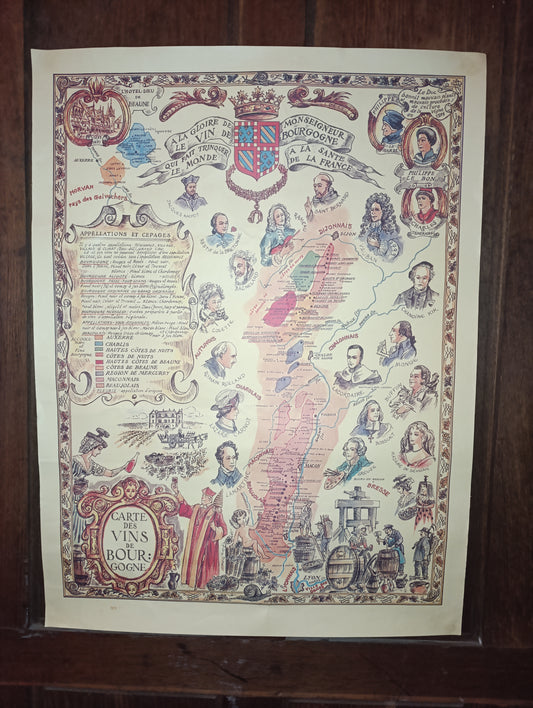 Affiche vintage "Carte des Vins de Bourgogne" – 65x49 cm