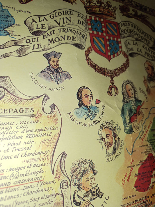 Affiche vintage "Carte des Vins de Bourgogne" – 65x49 cm