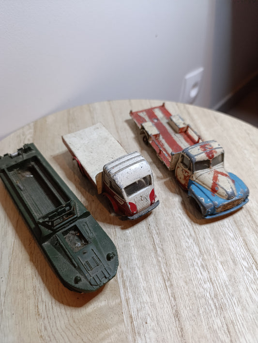 Citroën HY Dinky Toys + Austin Healey + Porte-char militaire – lot de 3 miniatures à restaurer