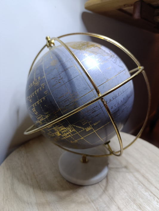 Globe terrestre décoratif vintage doré - socle marbre