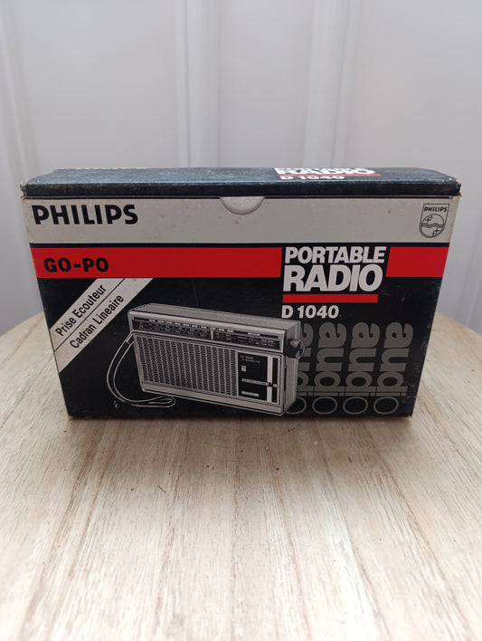 Radio vintage Philips D-1040 avec boîte et écouteur – 1980s