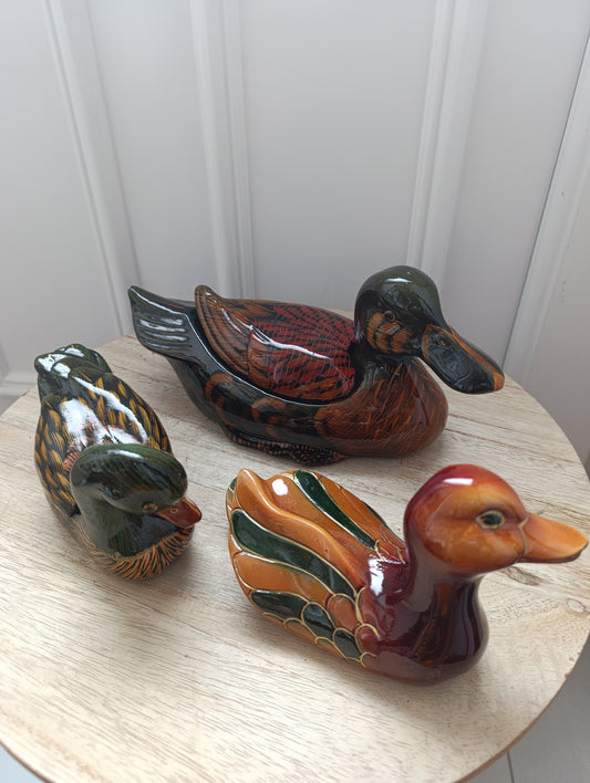 Lot de 3 canards en céramique émaillée – boîtes décoratives vintage