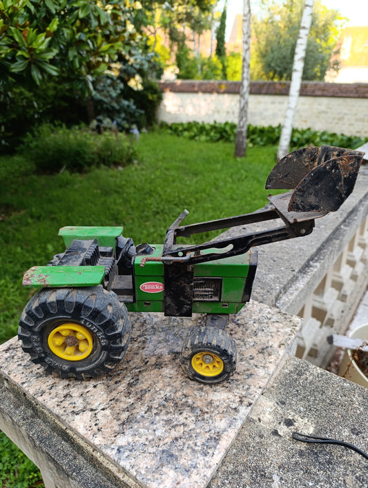 Tracteur tonka vert vintage en métal - pelle articulée