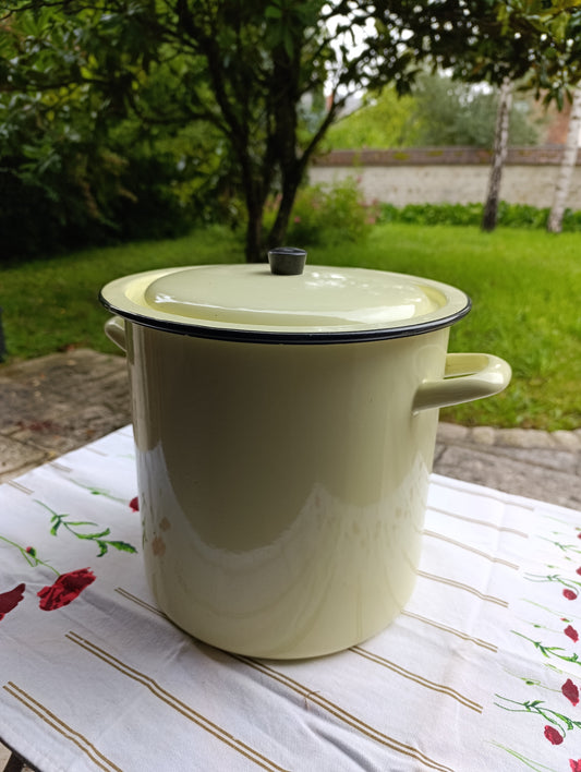 Marmite/Faitout vintage émaillé vert amande Ø26 cm avec couvercle