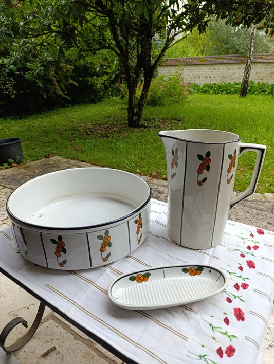 Set de toilette Moulin des Loups Orchies – broc, cuvette & porte-savon, décor fleuri