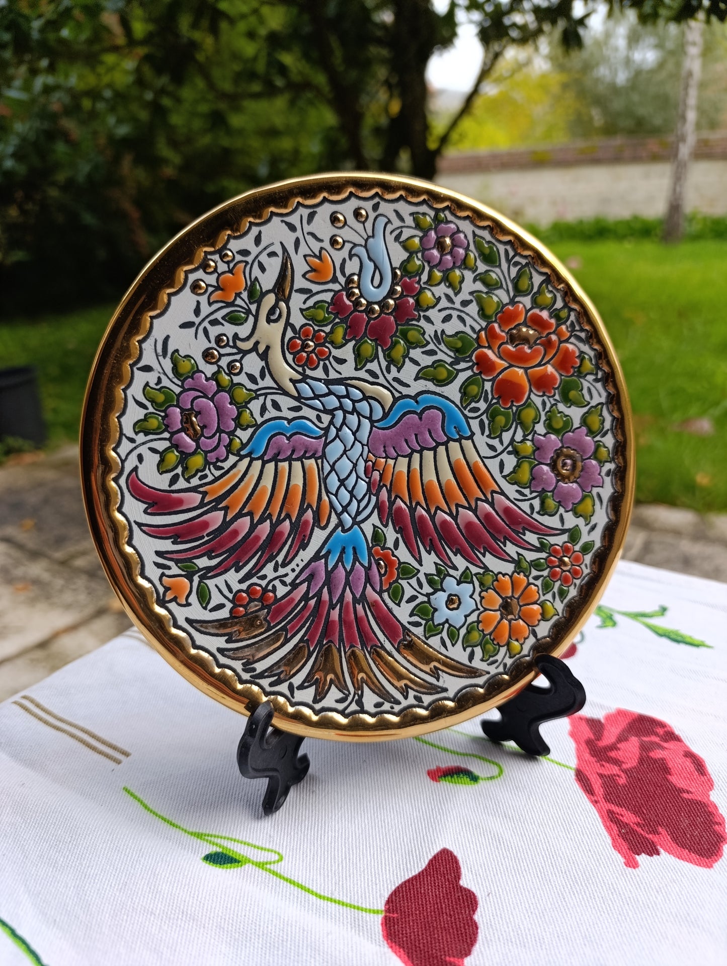 Assiette décorative Ciarko – Oiseau mythique doré à l’or fin