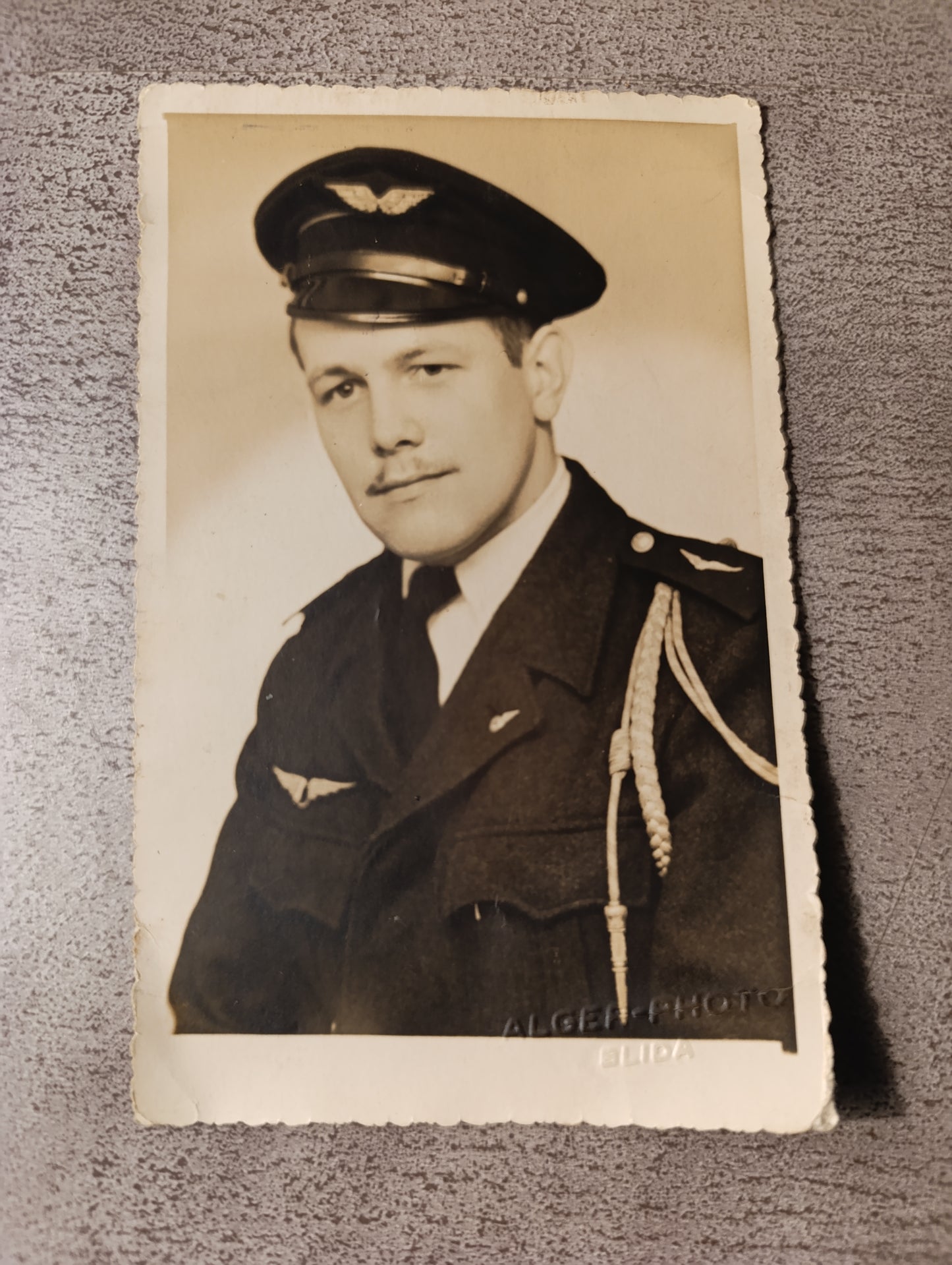 Photo ancienne militaire aviateur – Portrait noir et blanc – Algérie Blida