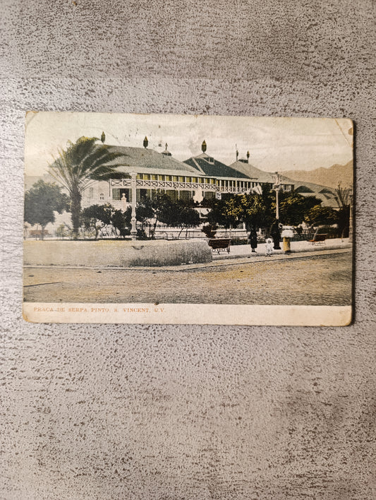 São Vicente (Cap-Vert) – Praça de Serpa Pinto – carte postale ancienne colorisée