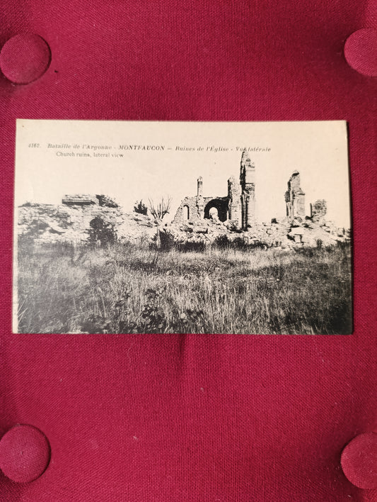 Bataille de l’Argonne – Montfaucon – Ruines de l’église – Vue latérale