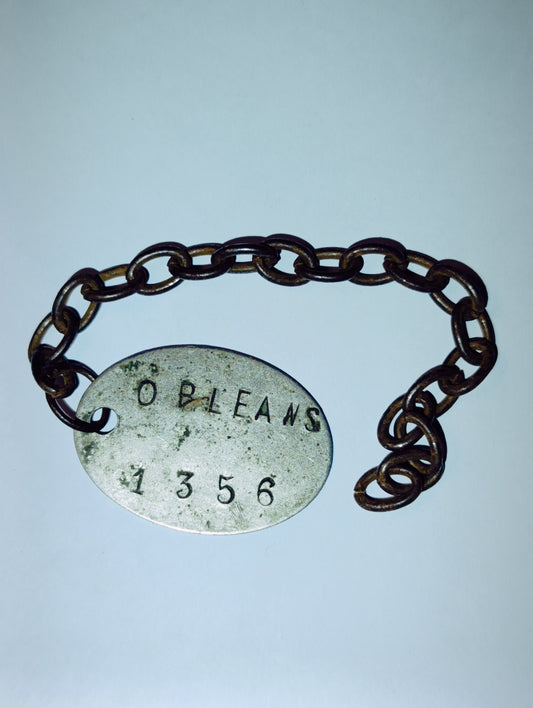 Plaque d’identification ancienne avec chaîne – Pouzeaud Julien / Orléans