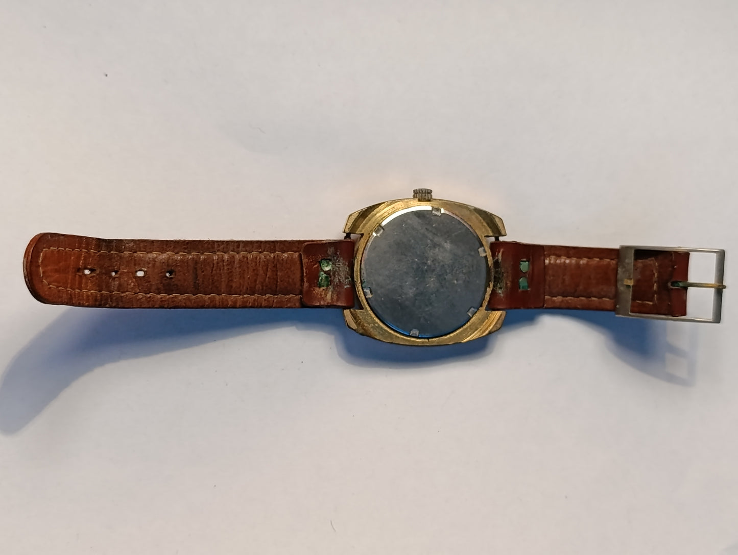 Montre vintage Kiple Antichoc boîtier doré carrée avec date bracelet cuir ancien