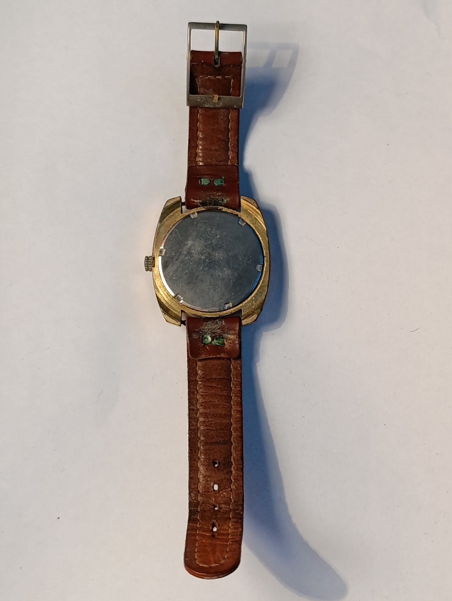 Montre vintage Kiple Antichoc boîtier doré carrée avec date bracelet cuir ancien