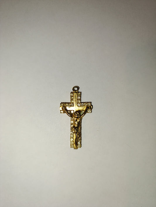 Croix crucifix vintage métal doré strass bijou religieux ancien