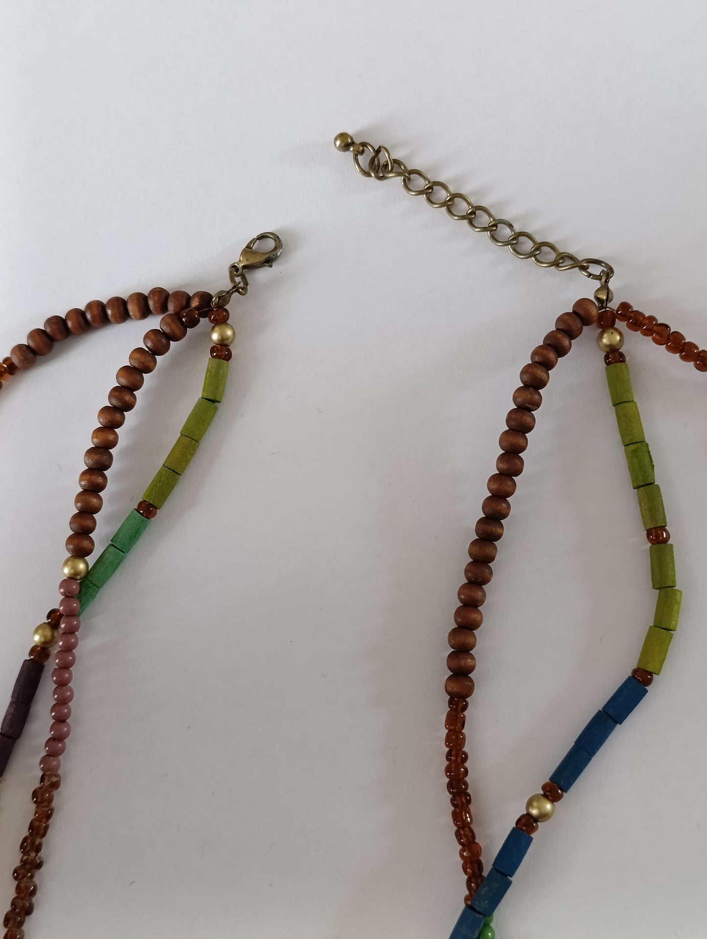 Collier fantaisie multirangs perles bois colorées style bohème 53 cm