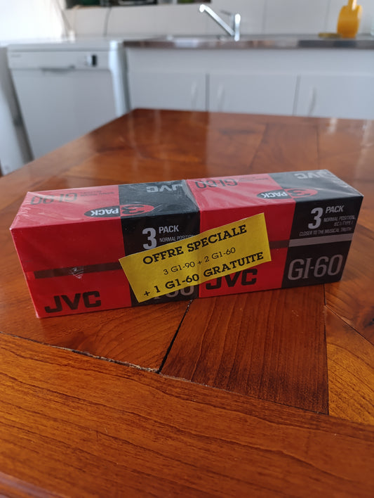 Lot de 3 cassettes audio JVC GI-60 / GI-90 neuves sous blister – Années 90