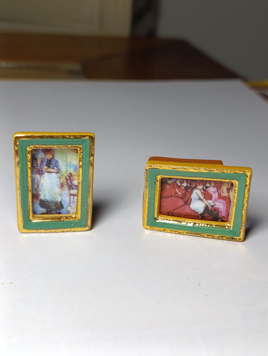 Lot de 2 fèves cadres miniatures peintres célèbres Berthe Morisot Toulouse-Lautrec