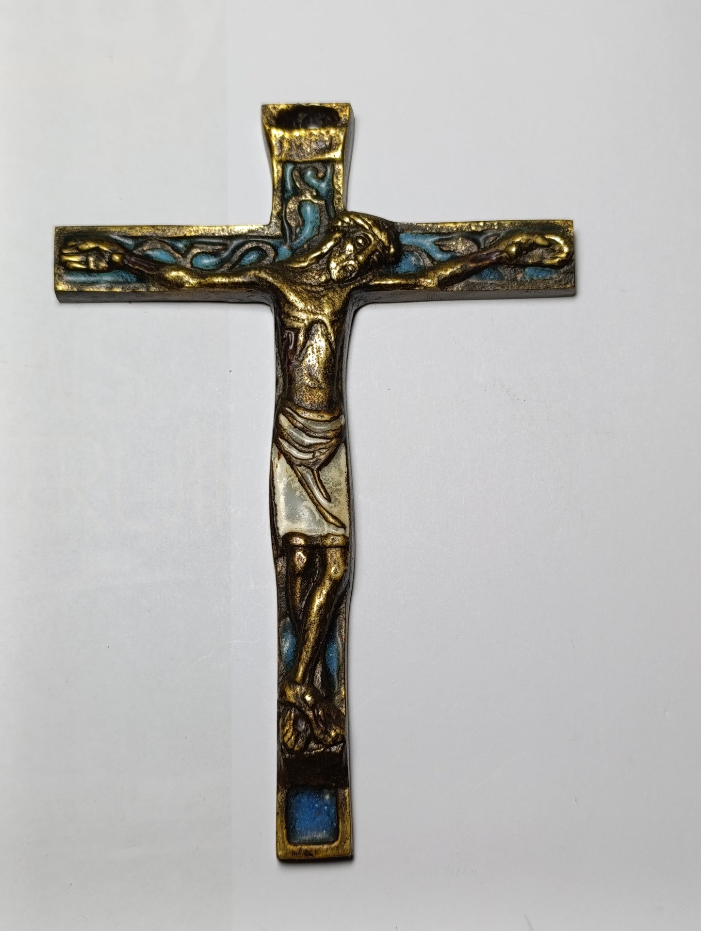 Crucifix ancien émaillé Dominique Piechaud 15,5 x 11 cm 214 gr